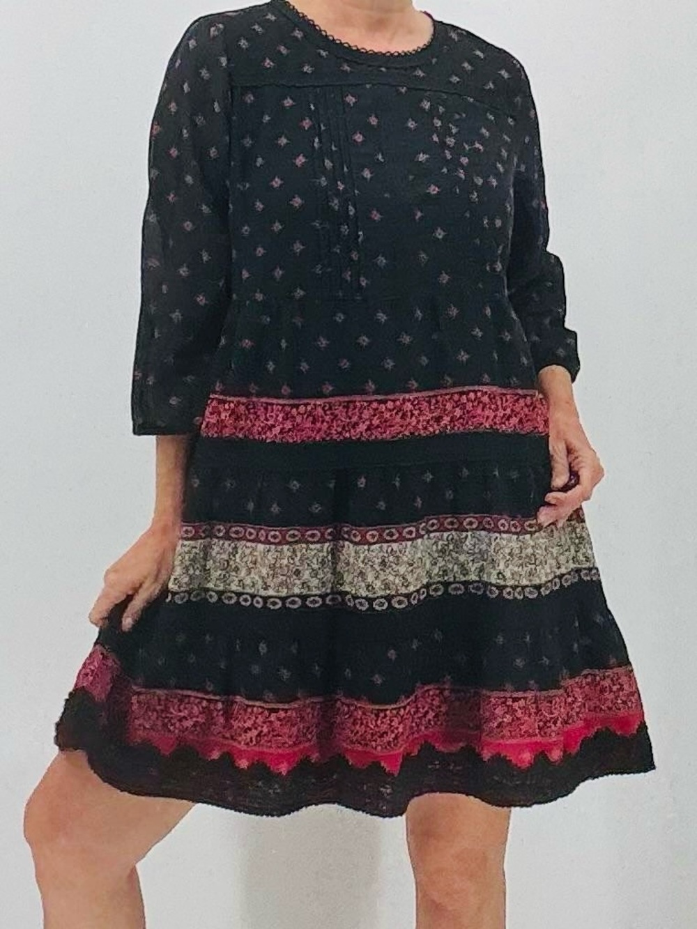 J. Jill Boho Cottagecore Embroidered Floral Print Prairie Peasant Babydoll Dress